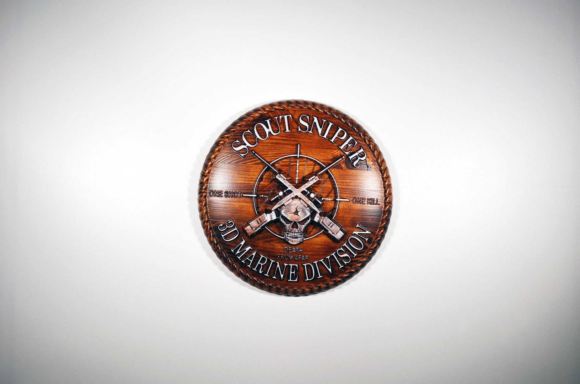 USMC 3rd Marine Scout Sniper, CNC, Stained 3D Wood Carving, Military Plaque
