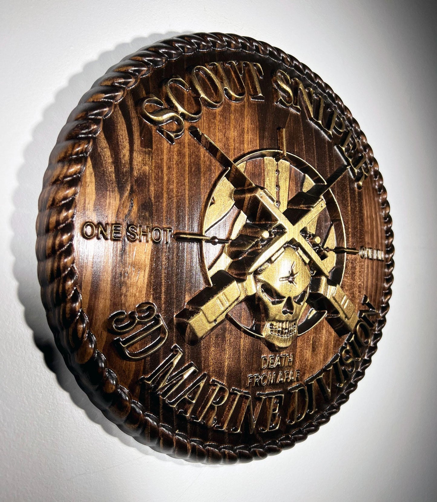 USMC 3rd Marine Scout Sniper 12 inch Brass and Java Unit Plaque