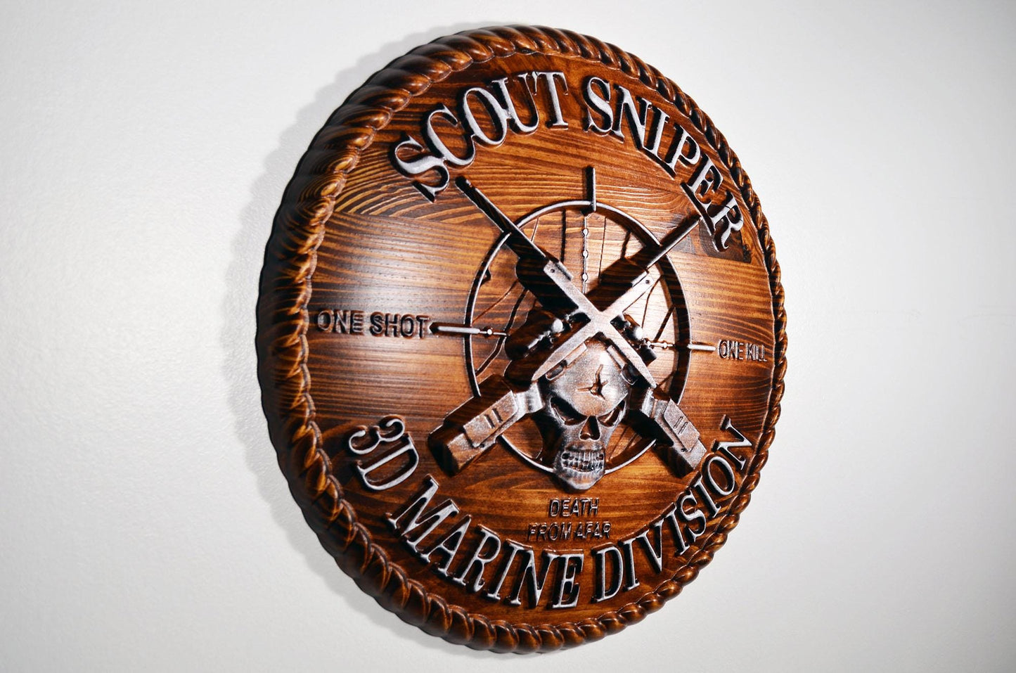 USMC 3rd Marine Scout Sniper, CNC, Stained 3D Wood Carving, Military Plaque