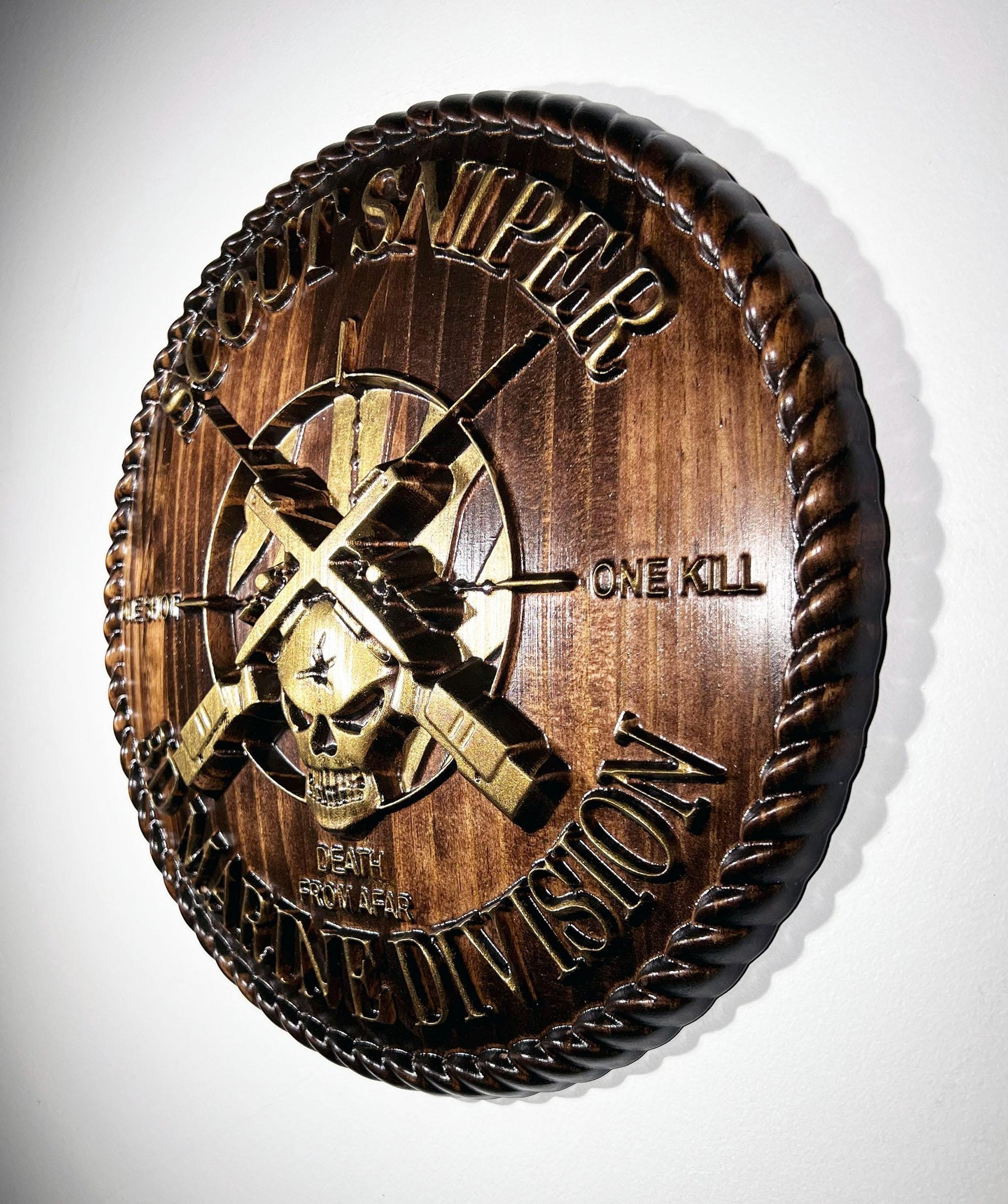 USMC 3rd Marine Scout Sniper 12 inch Brass and Java Unit Plaque