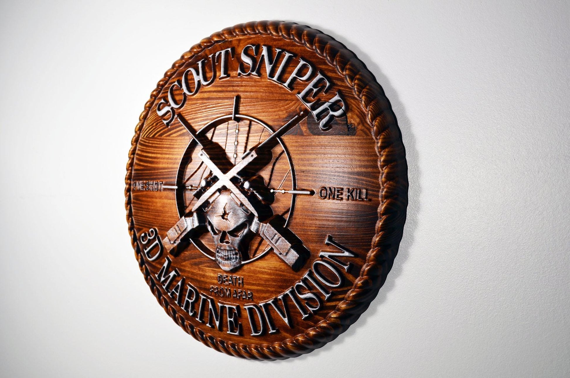 USMC 3rd Marine Scout Sniper, CNC, Stained 3D Wood Carving, Military Plaque