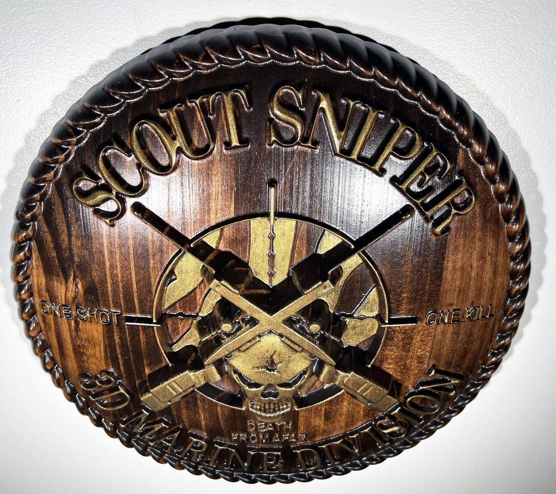 USMC 3rd Marine Scout Sniper 12 inch Brass and Java Unit Plaque