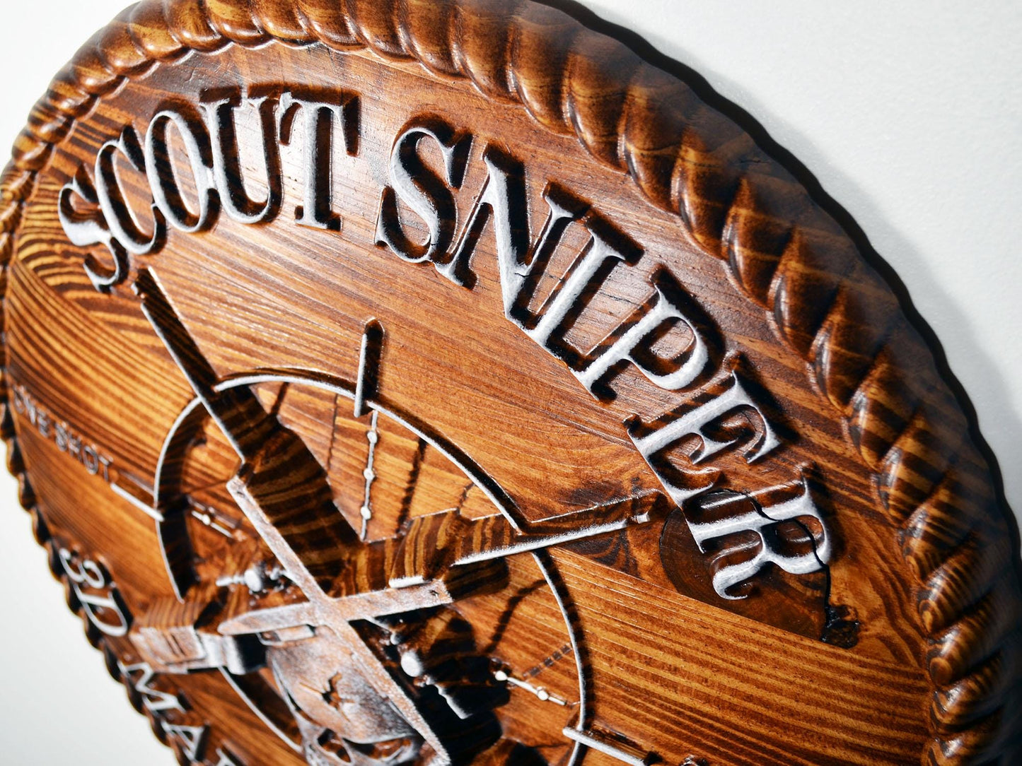 USMC 3rd Marine Scout Sniper, CNC, Stained 3D Wood Carving, Military Plaque