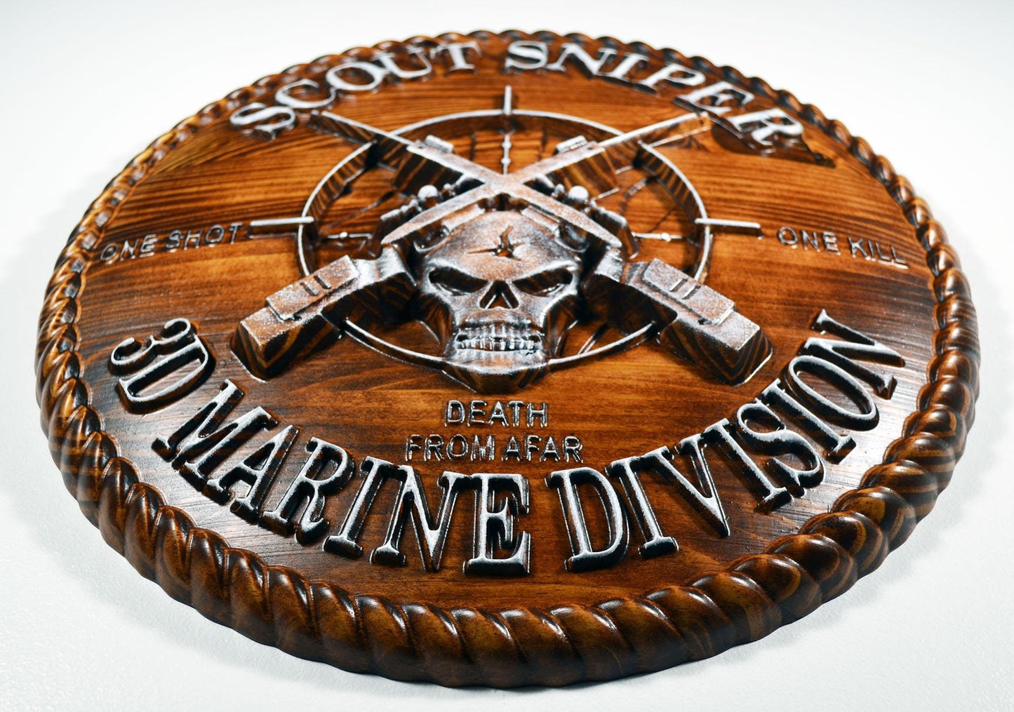 USMC 3rd Marine Scout Sniper, CNC, Stained 3D Wood Carving, Military Plaque