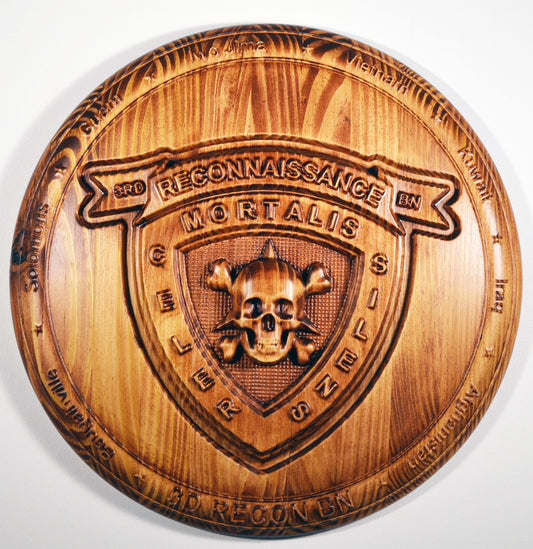 USMC 3rd Reconnaissance Battalion, Marine Corps Special Forces, stained 3d wood carving, military plaque - Carved Effects