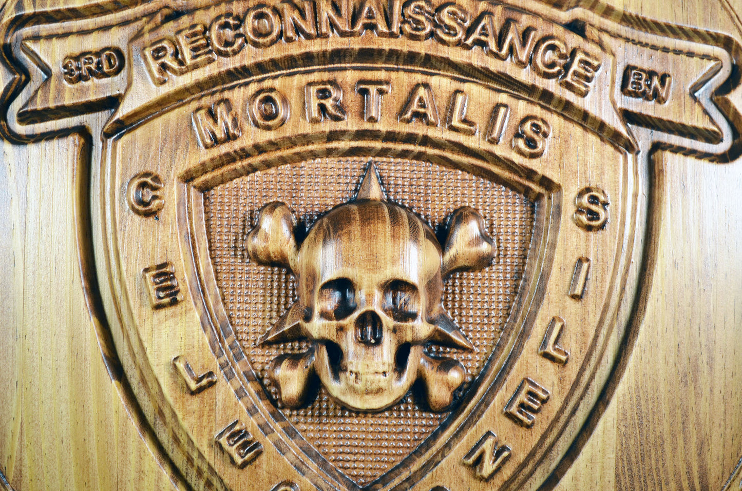 USMC 3rd Reconnaissance Battalion, Marine Corps Special Forces, stained 3d wood carving, military plaque - Carved Effects