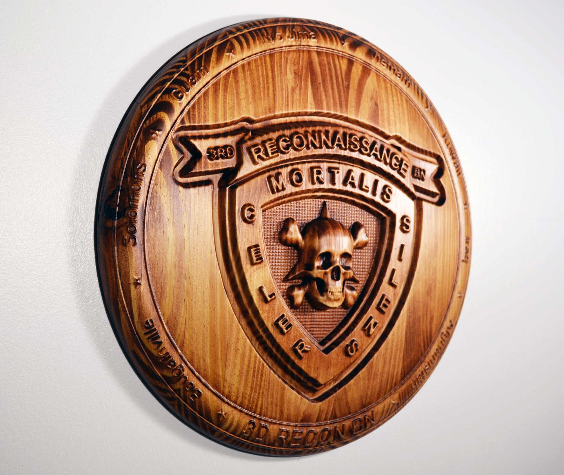 USMC 3rd Reconnaissance Battalion, Marine Corps Special Forces, stained 3d wood carving, military plaque - Carved Effects