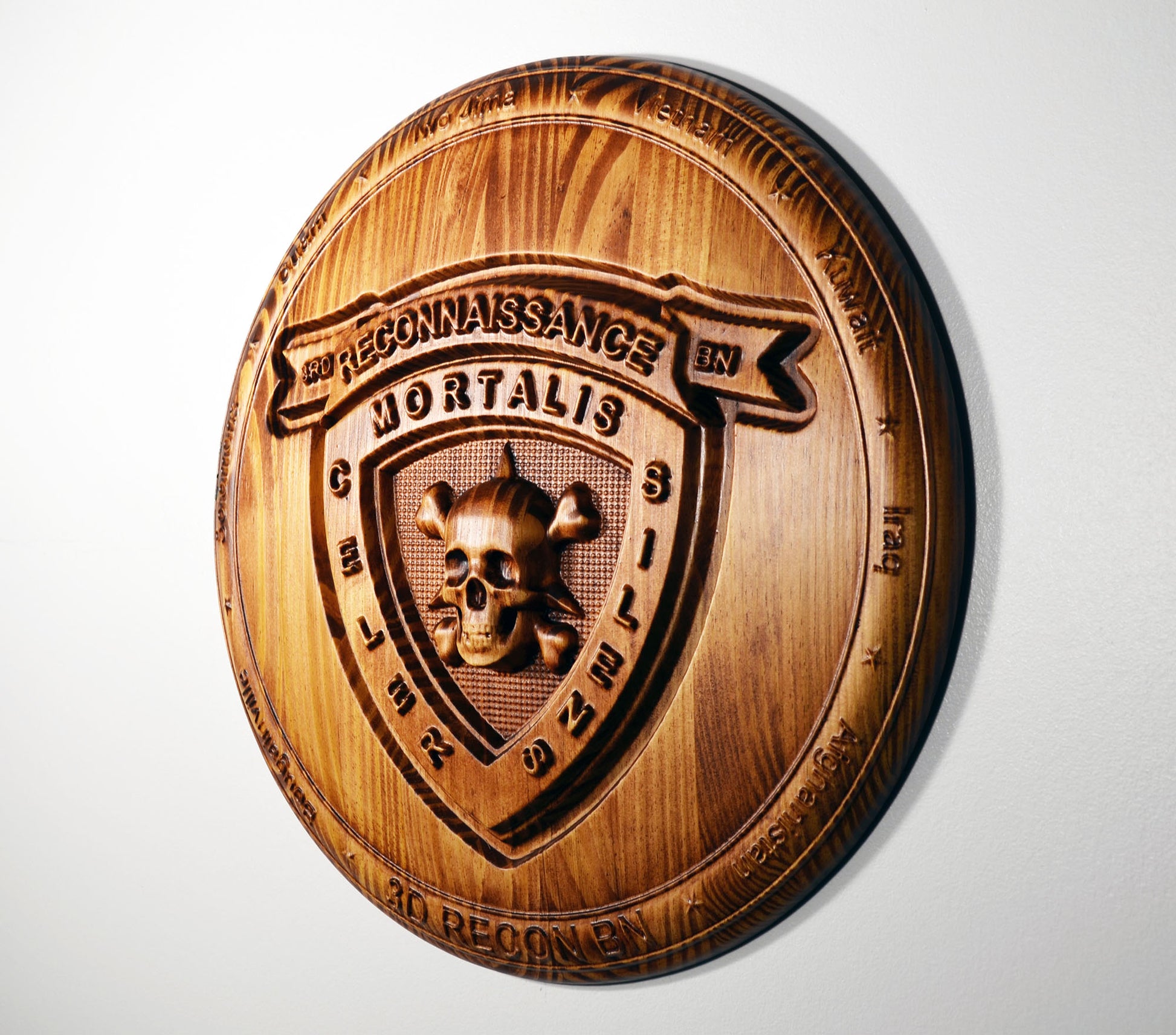 USMC 3rd Reconnaissance Battalion, Marine Corps Special Forces, stained 3d wood carving, military plaque - Carved Effects