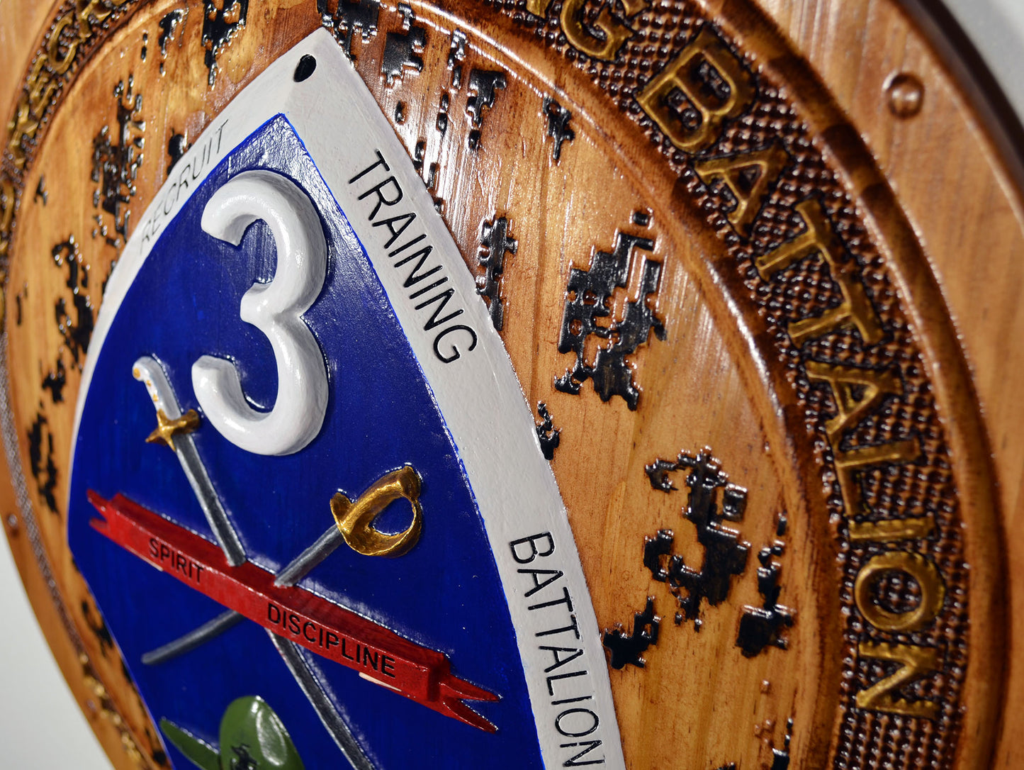 USMC 3rd Recruit Training Battalion, 3d wood CNC carving painted version, military plaque - Carved Effects