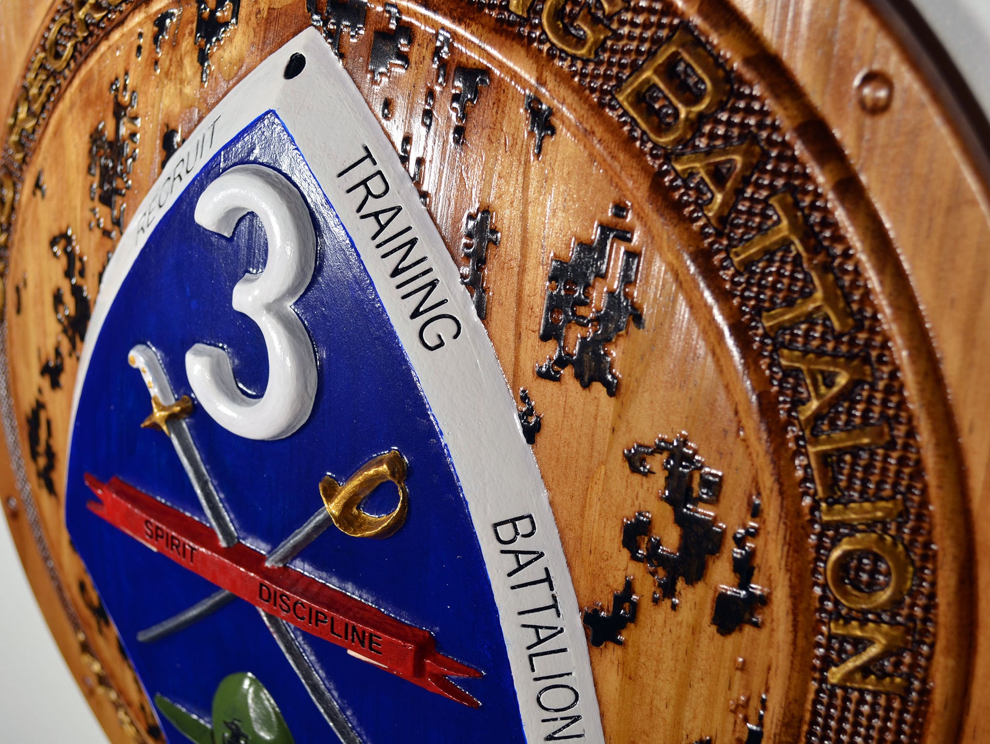 USMC 3rd Recruit Training Battalion, 3d wood CNC carving painted version, military plaque - Carved Effects