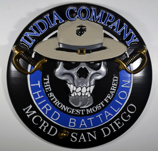 USMC 3rd Recruit Training Battalion India Co Dark, 3d wood CNC, military plaque