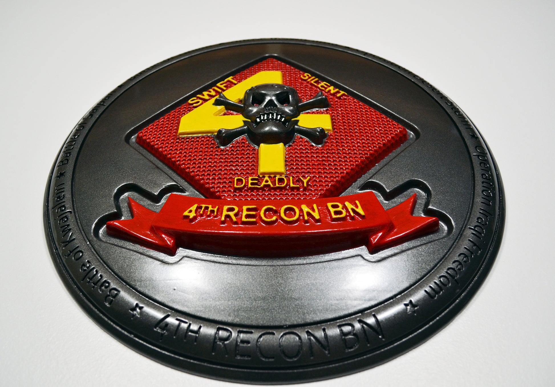 USMC 4th Reconnaissance Battalion, Marine Corps Special Forces, painted 3d wood carving, military plaque - Carved Effects