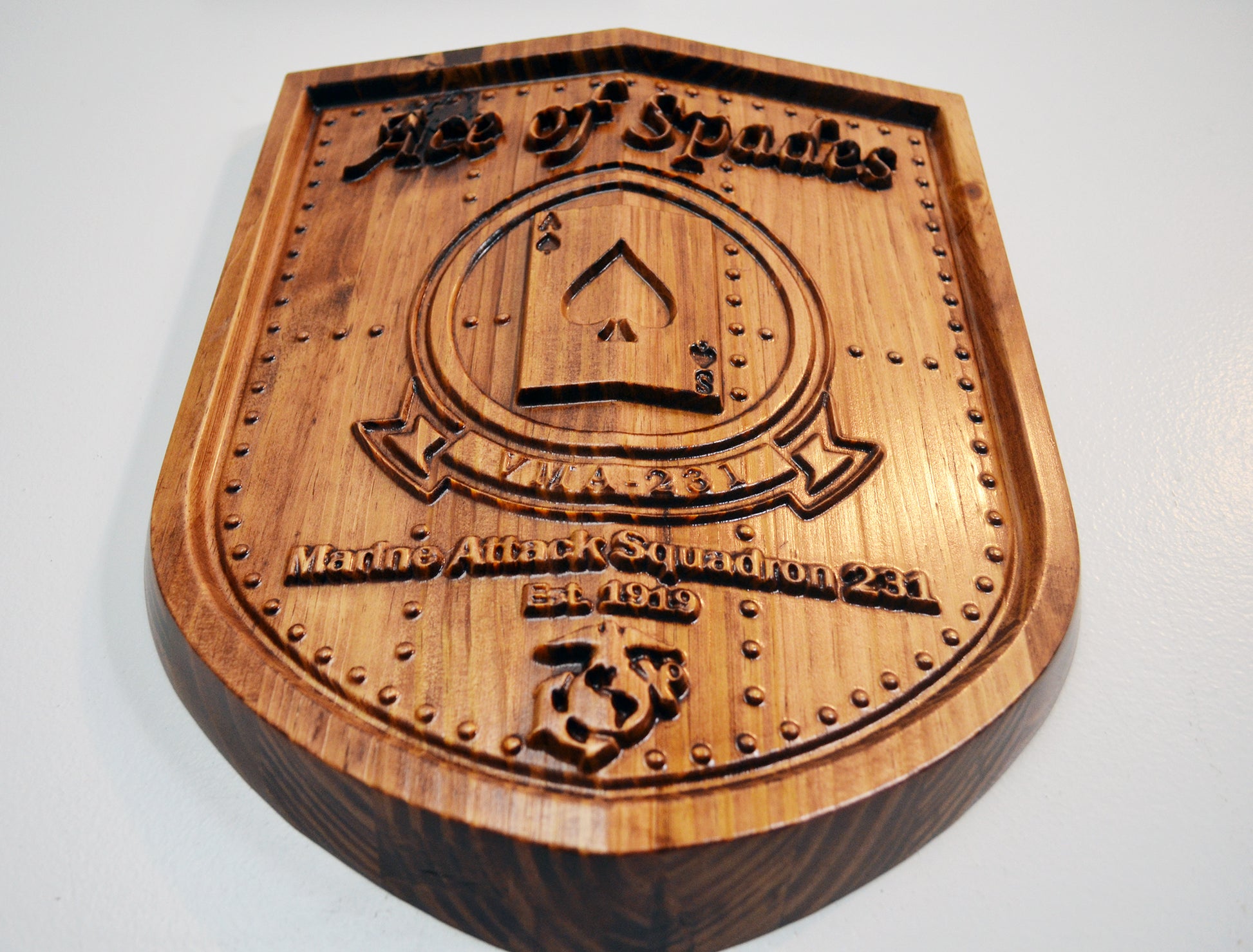 USMC Attack Squadron VMA-231, Ace of Spades, CNC 3d Wood Carving, Military Plaque - Carved Effects