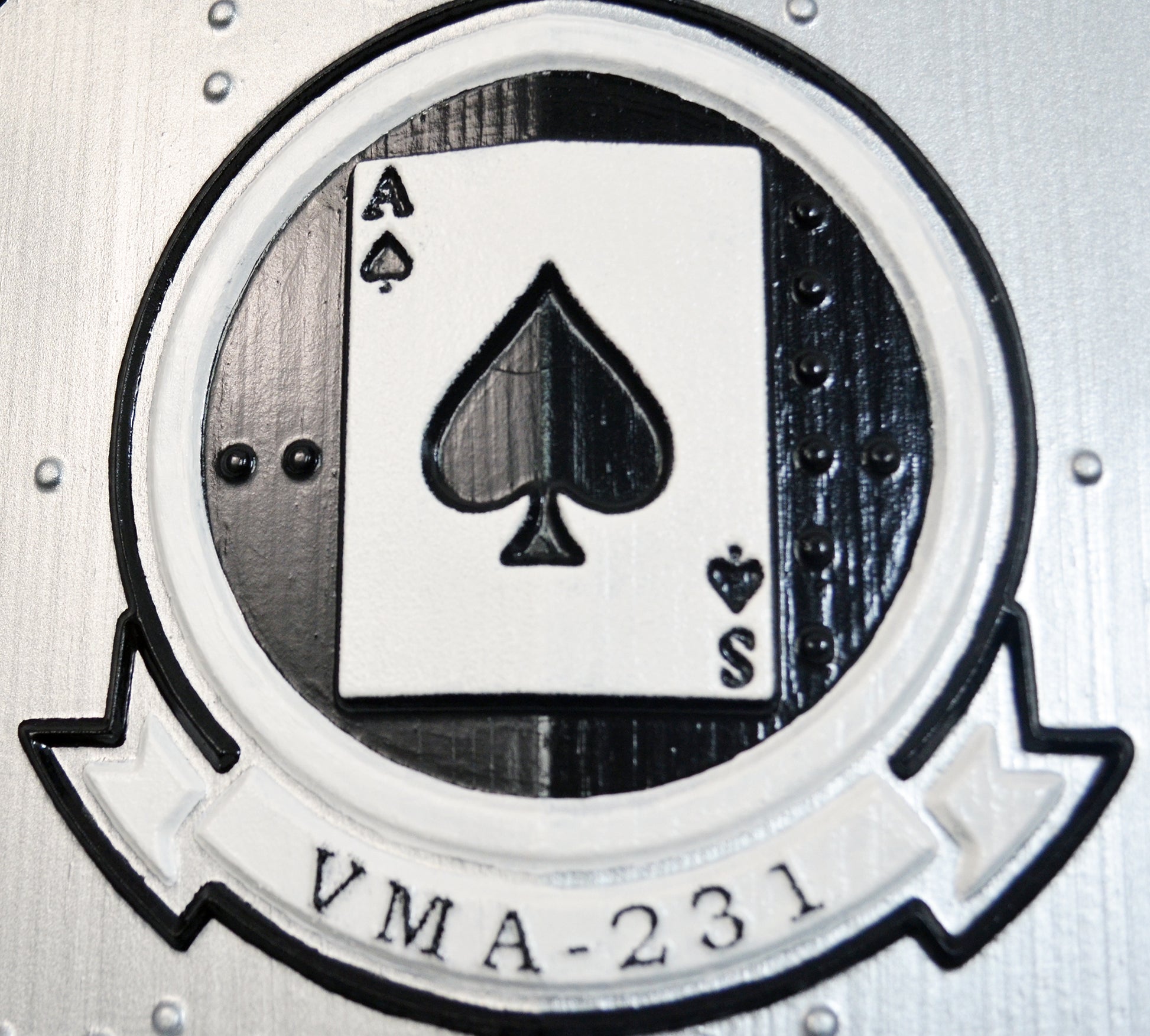USMC Attack Squadron VMA-231, Ace of Spades, CNC 3d wood carving, painted military plaque - Carved Effects