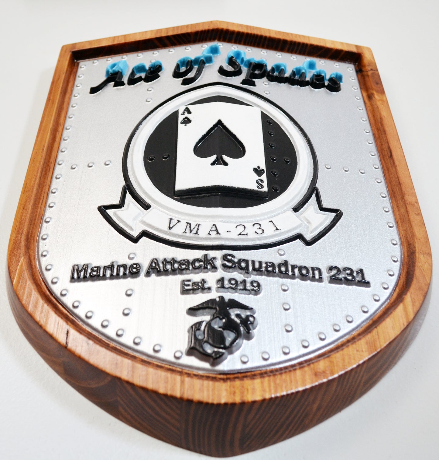 USMC Attack Squadron VMA-231, Ace of Spades, CNC 3d wood carving, painted military plaque - Carved Effects
