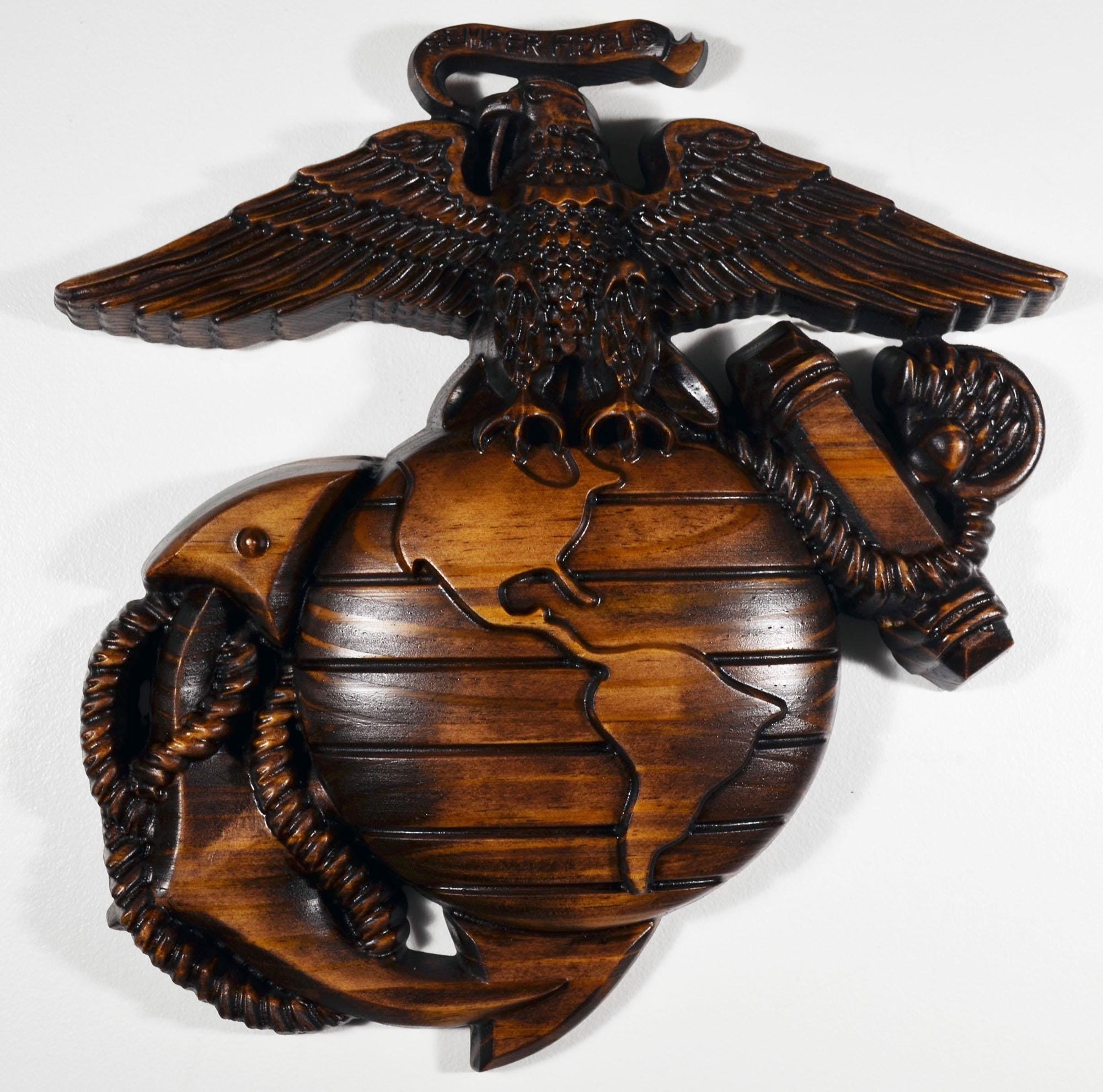 アメリカ MARINE CORPS 海軍 壁掛け インテリア 木製 彫刻 USMC_Eagle_Globe_Anchor_java.