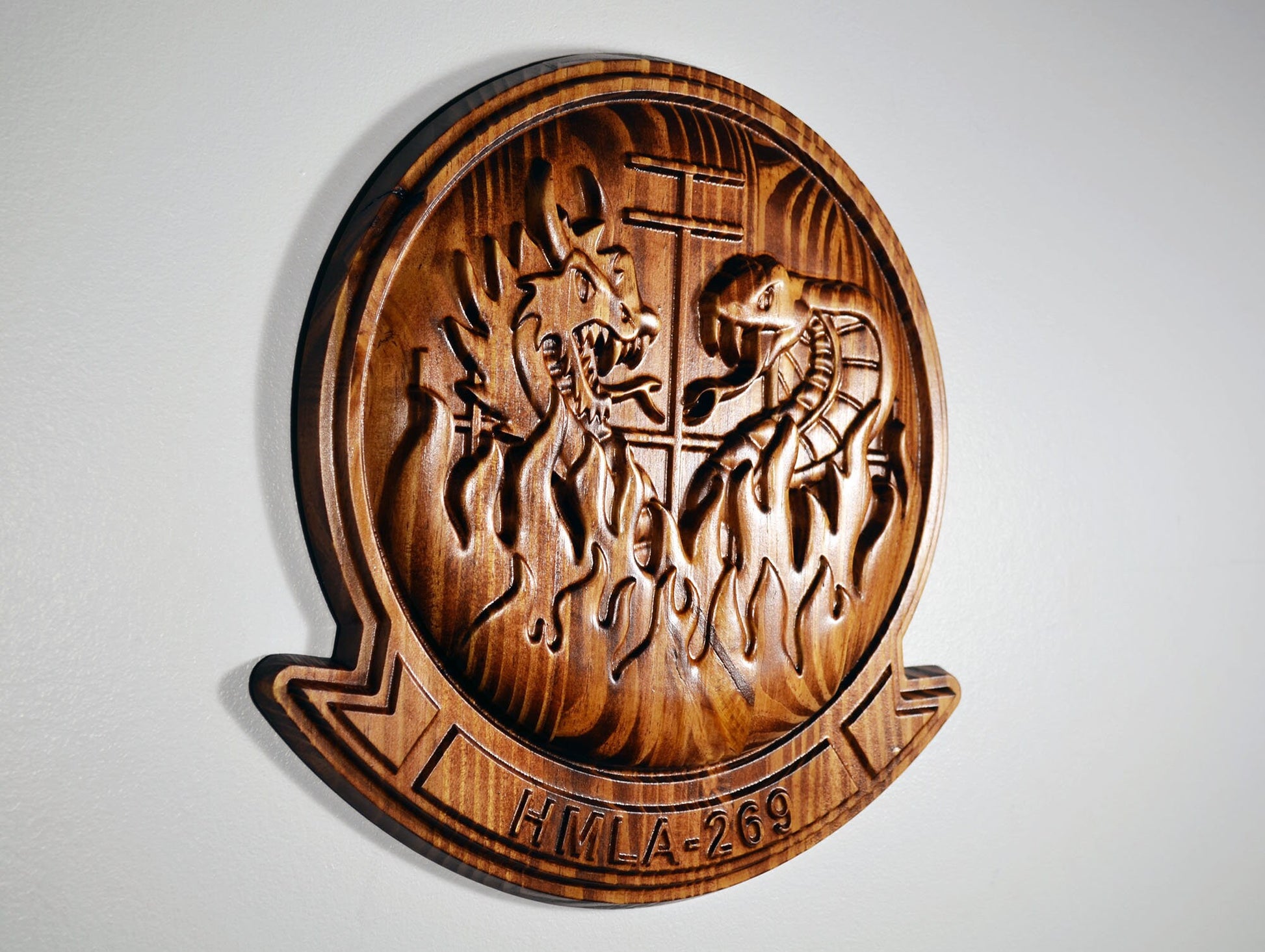 USMC HMLA-269 Marine Light Attack Helicopter Squadron 269, The Gunrunners Marine Corps, 3d wood carving military plaque 11"