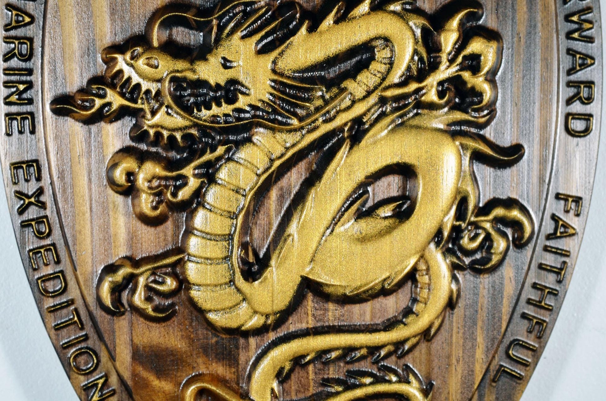 USMC III Marine Expeditionary Force, 3rd MEF,12 Java Gold Plaque, 3d wood carving, military plaque