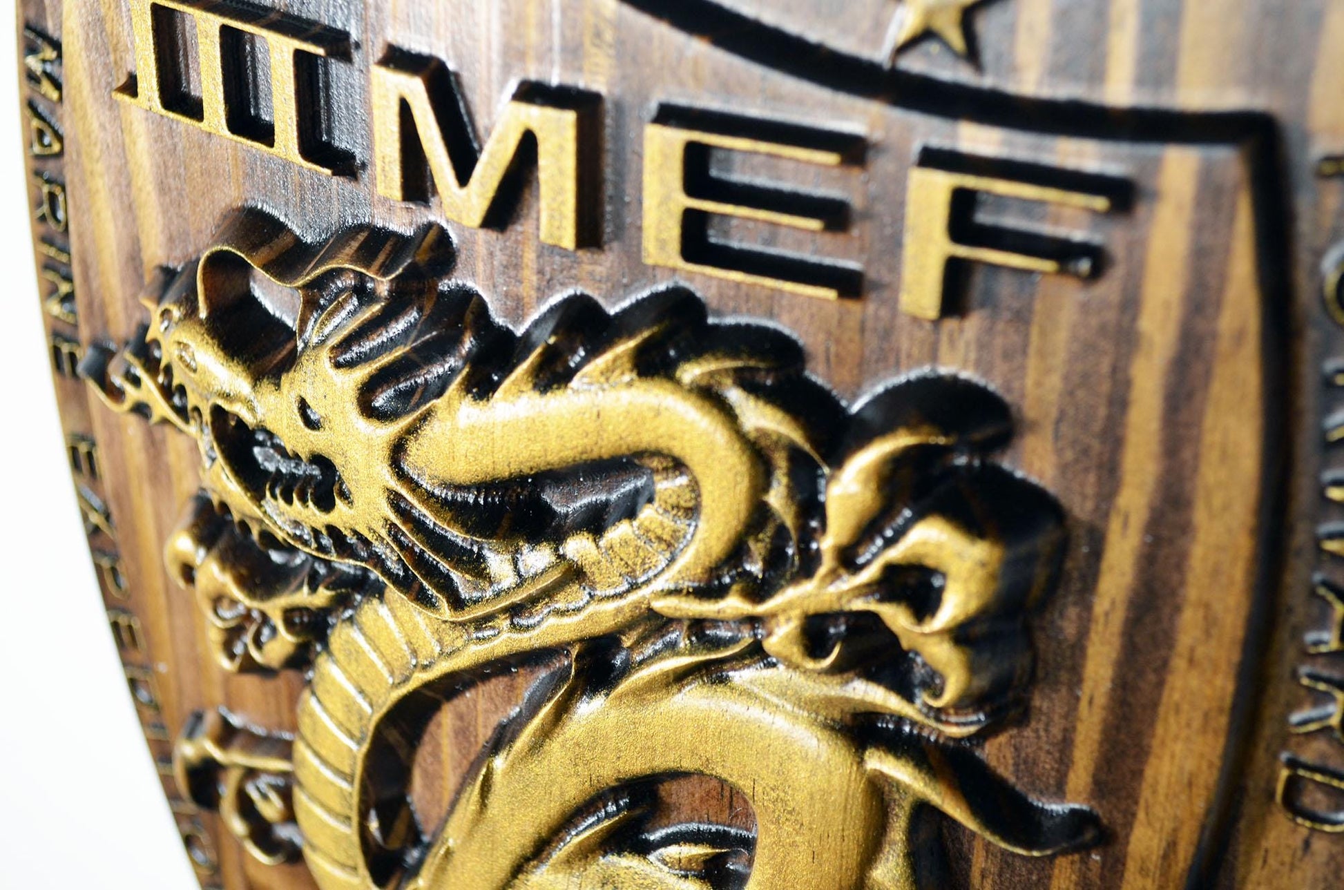 USMC III Marine Expeditionary Force, 3rd MEF,12 Java Gold Plaque, 3d wood carving, military plaque