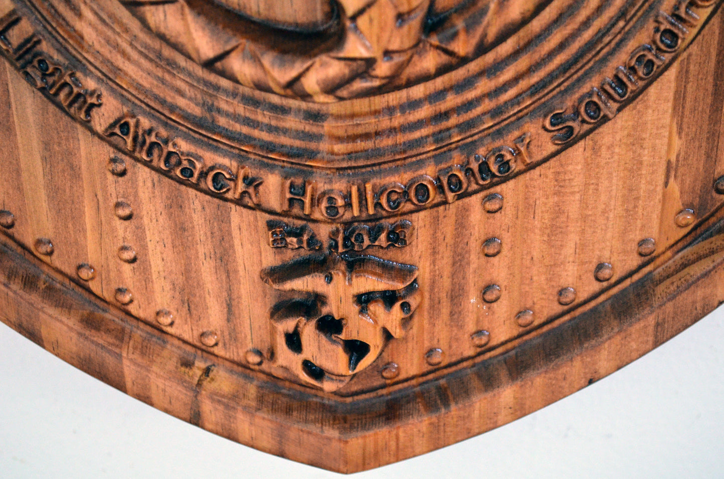 USMC Light Attack Helicopter Squadron, HMLA 367 Marine Corps Air Wing, 3d wood carving, military plaque - Carved Effects