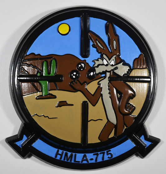 USMC Light Attack Helicopter Squadron, Coyotes, HMLA 775, 3d Wood Carving Painted, Military Plaque