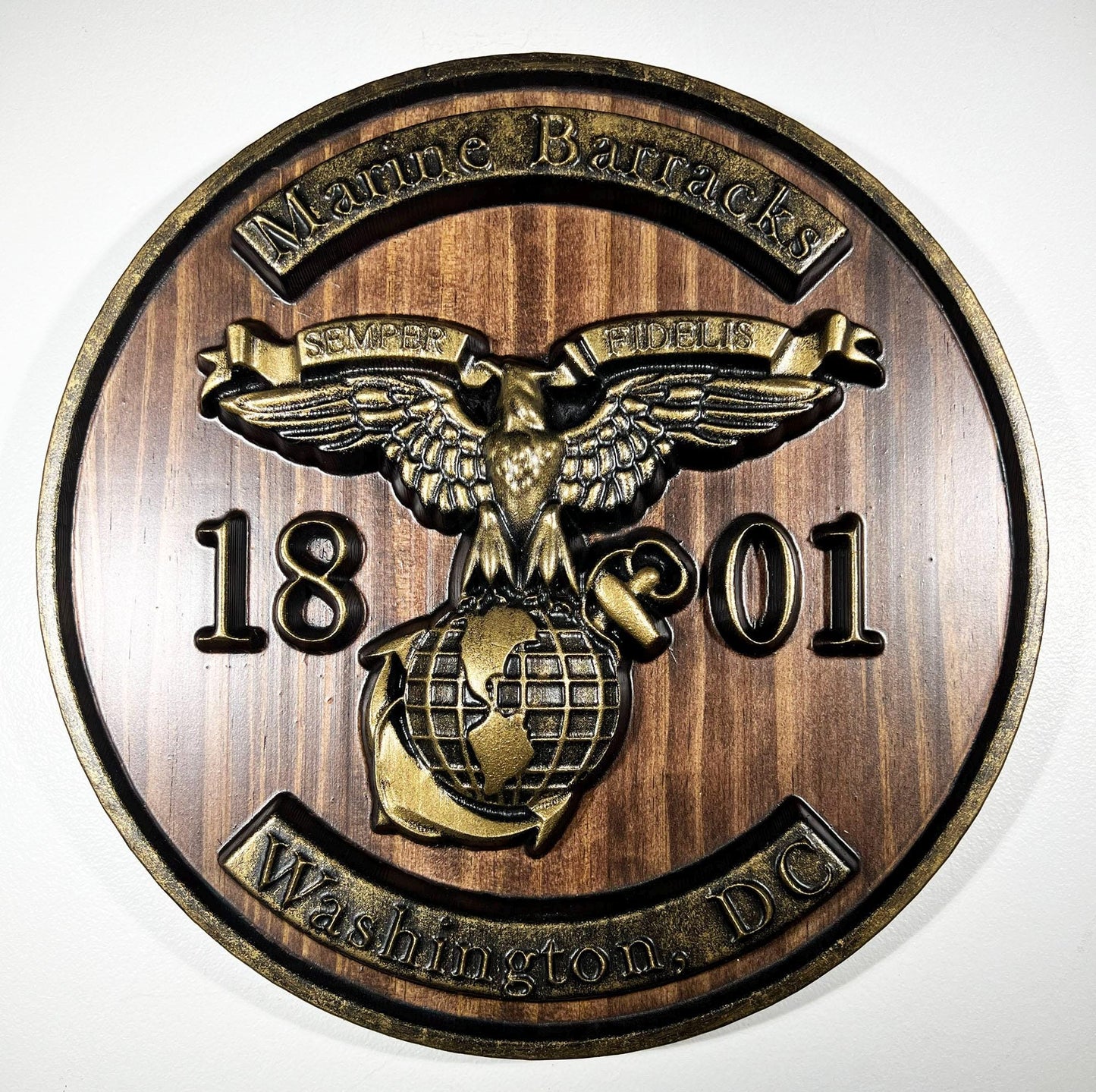 USMC Marine Barracks, 1801 Washington DC, Java and Brass military unit plaque