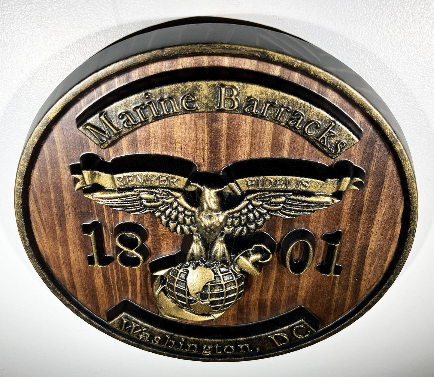 USMC Marine Barracks, 1801 Washington DC, Java and Brass military unit plaque