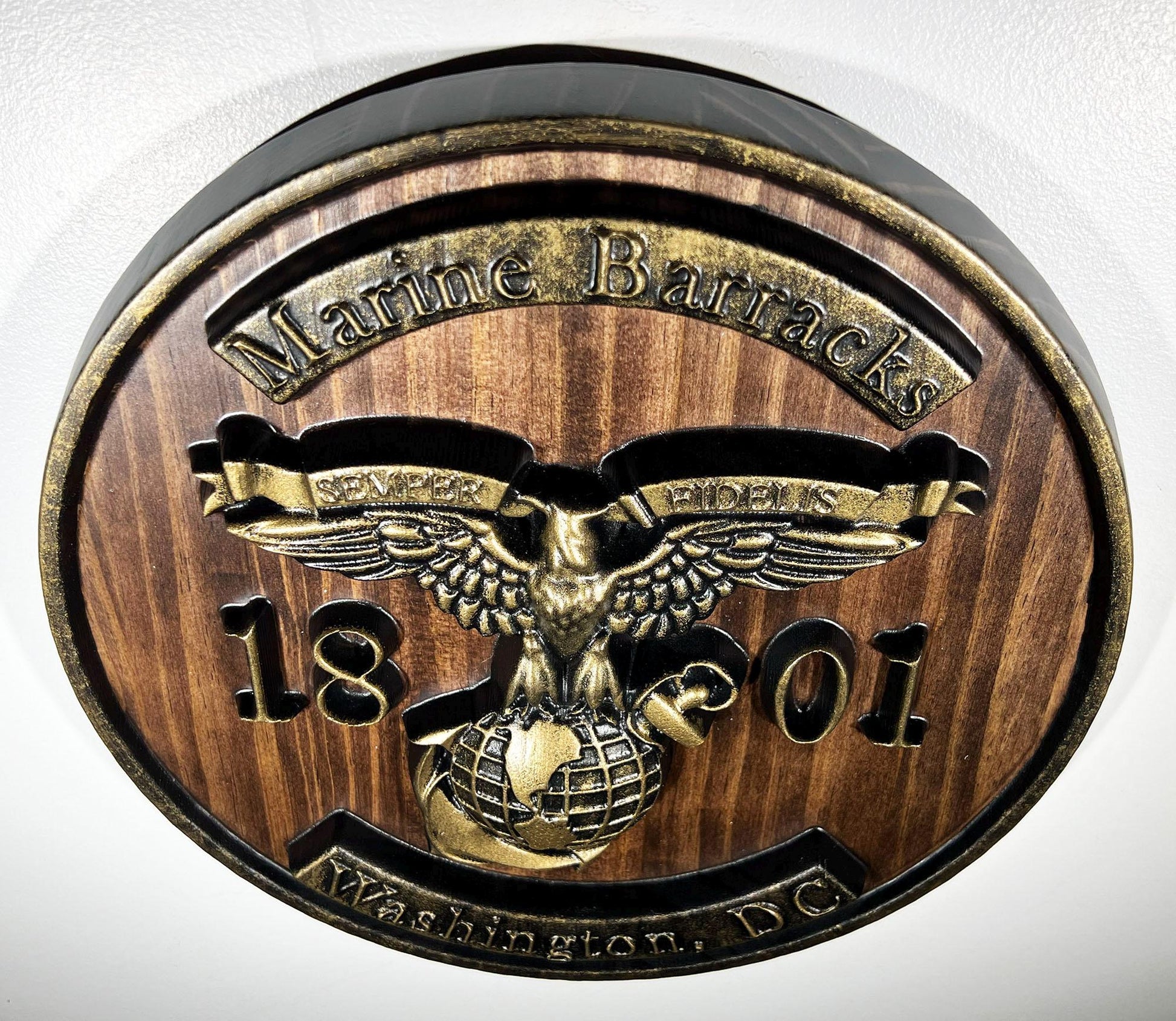 USMC Marine Barracks, 1801 Washington DC, Java and Brass military unit plaque