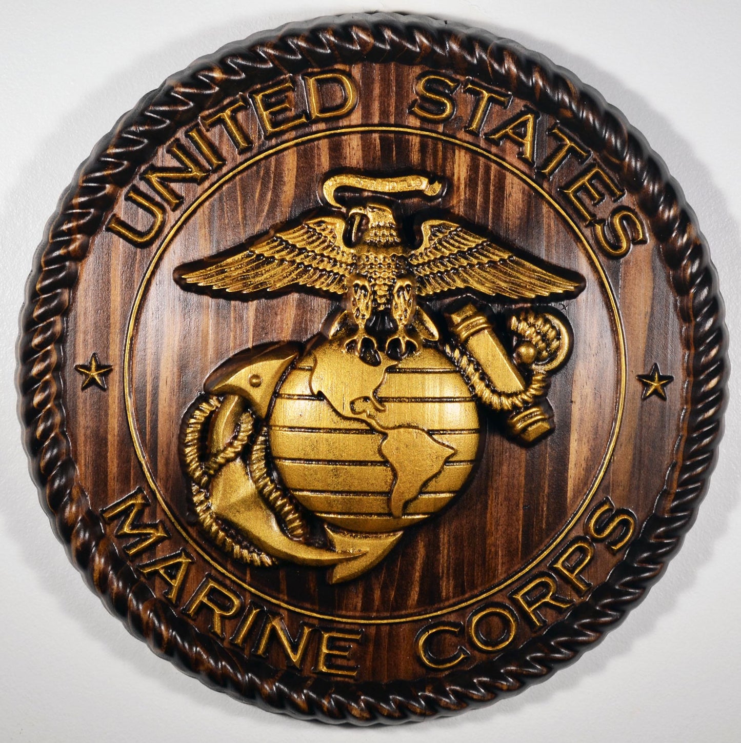 USMC Marine Logo 12"Java and Gold Painted Military Plaque
