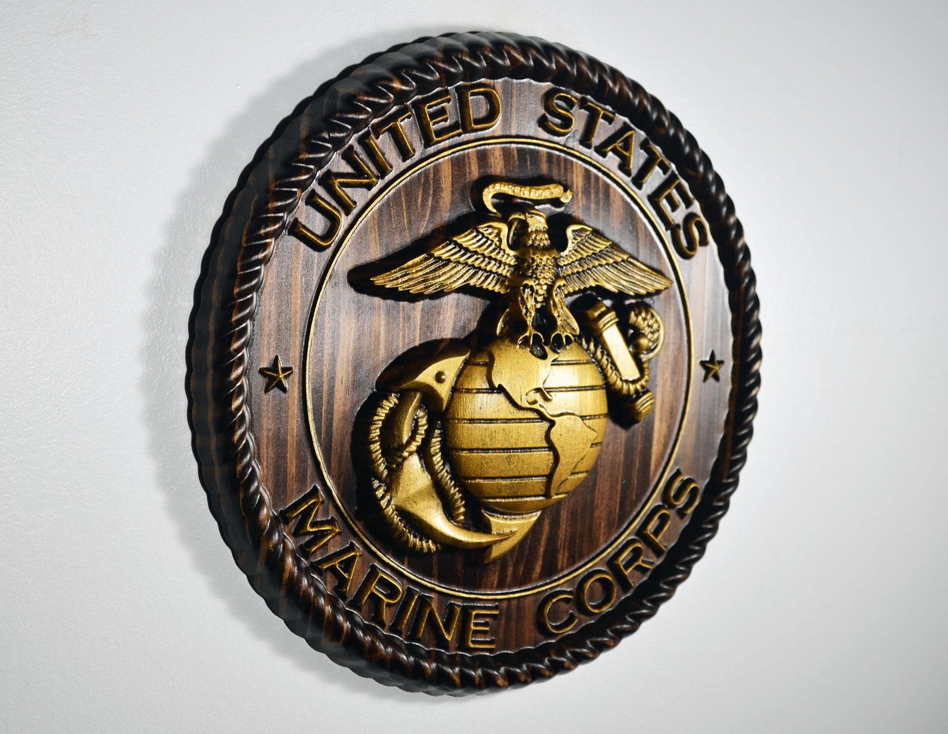USMC Marine Logo 12"Java and Gold Painted Military Plaque