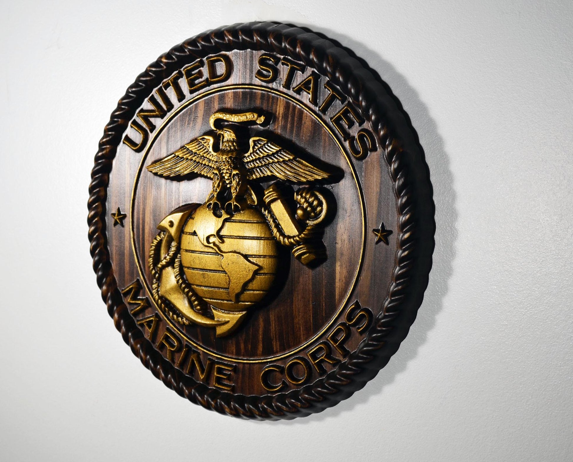USMC Marine Logo 12"Java and Gold Painted Military Plaque