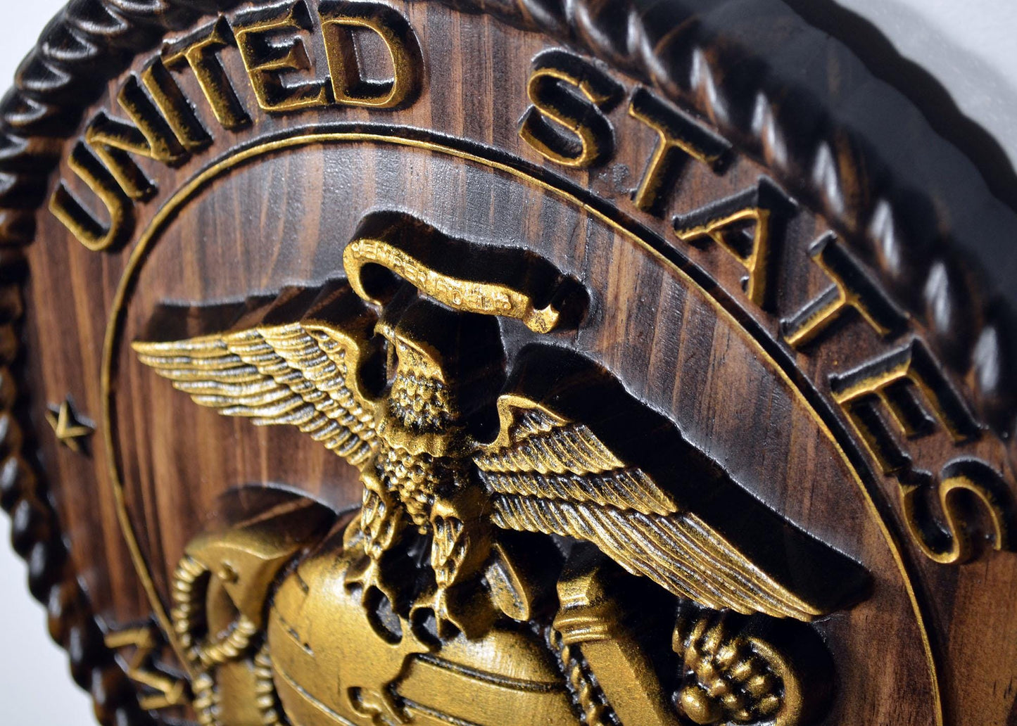 USMC Marine Logo 12"Java and Gold Painted Military Plaque