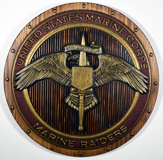 USMC Marine Raiders Badge on Shield Red Painted Military Plaque
