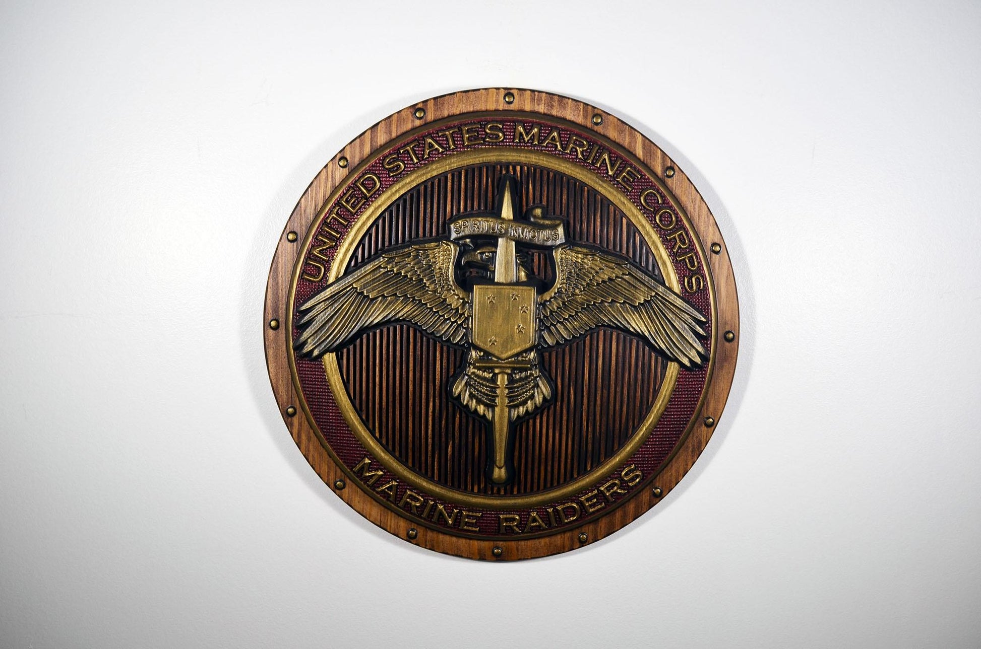 USMC Marine Raiders Badge on Shield Red Painted Military Plaque