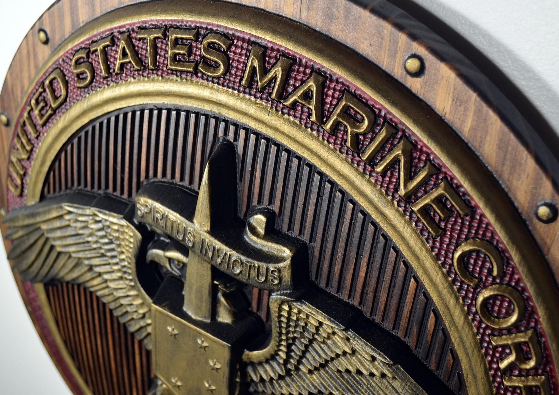 USMC Marine Raiders Badge on Shield Red Painted Military Plaque