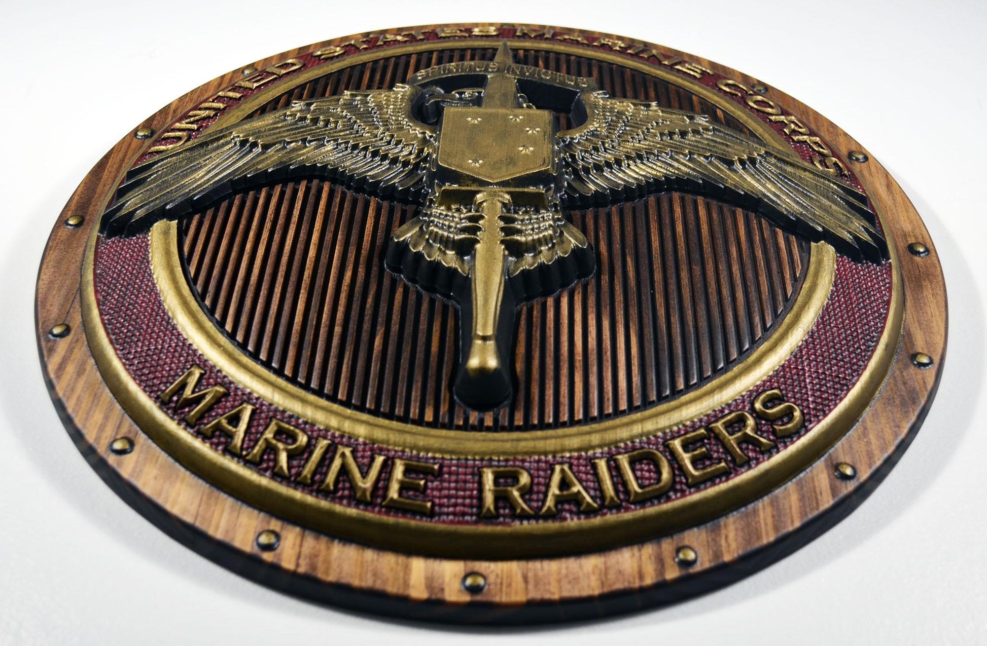 USMC Marine Raiders Badge on Shield Red Painted Military Plaque