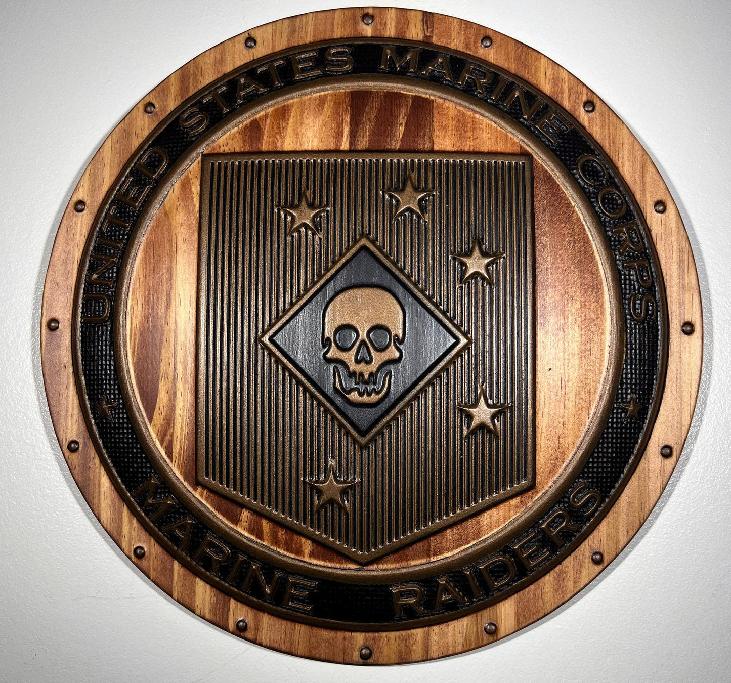 USMC Marine Raiders Bronze and Mahogany shield plaque 12"