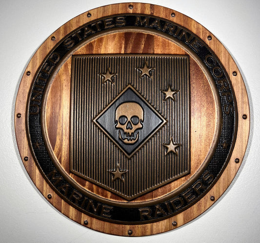 USMC Marine Raiders Bronze and Mahogany shield plaque 12"