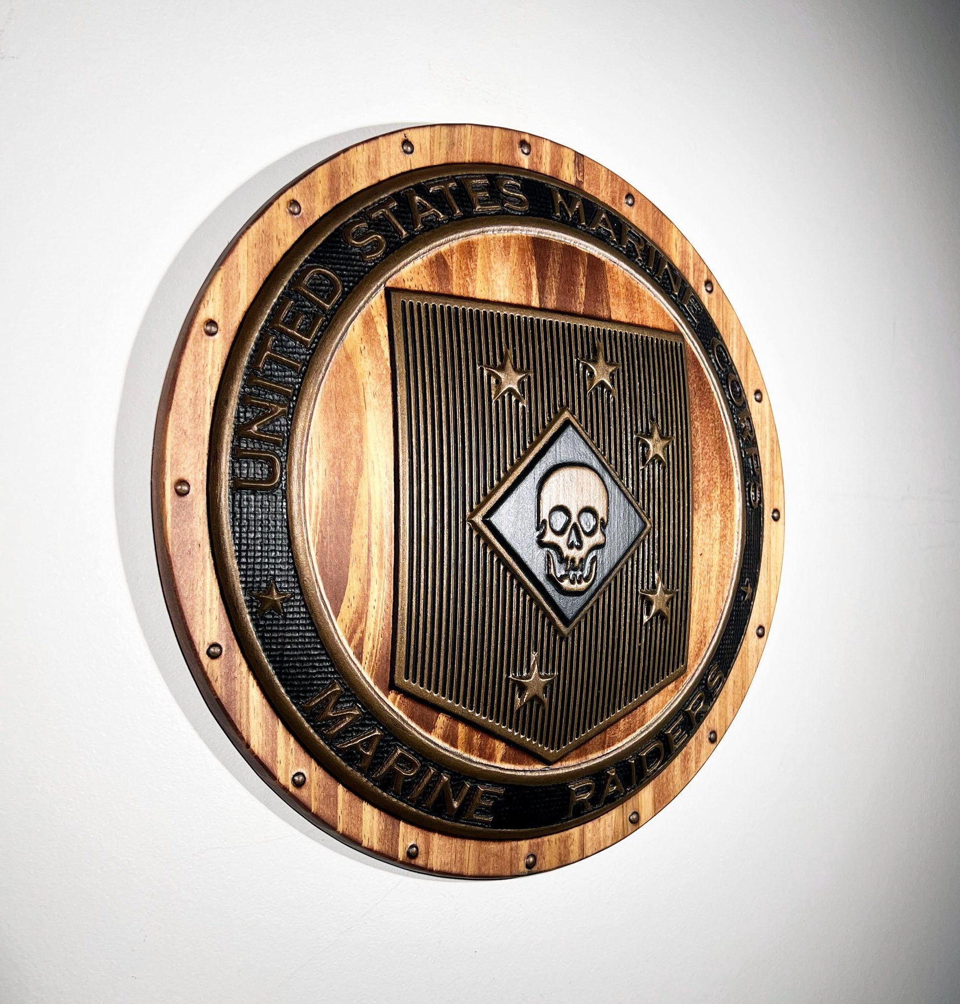 USMC Marine Raiders Bronze and Mahogany shield plaque 12"