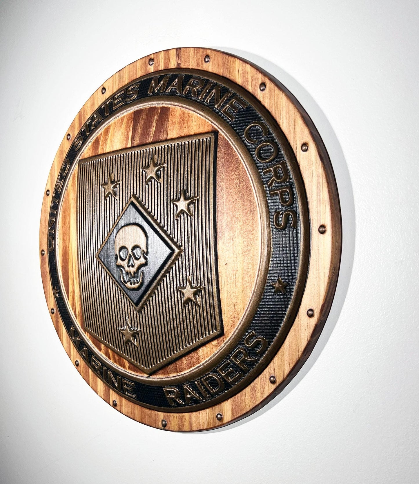 USMC Marine Raiders Bronze and Mahogany shield plaque 12"