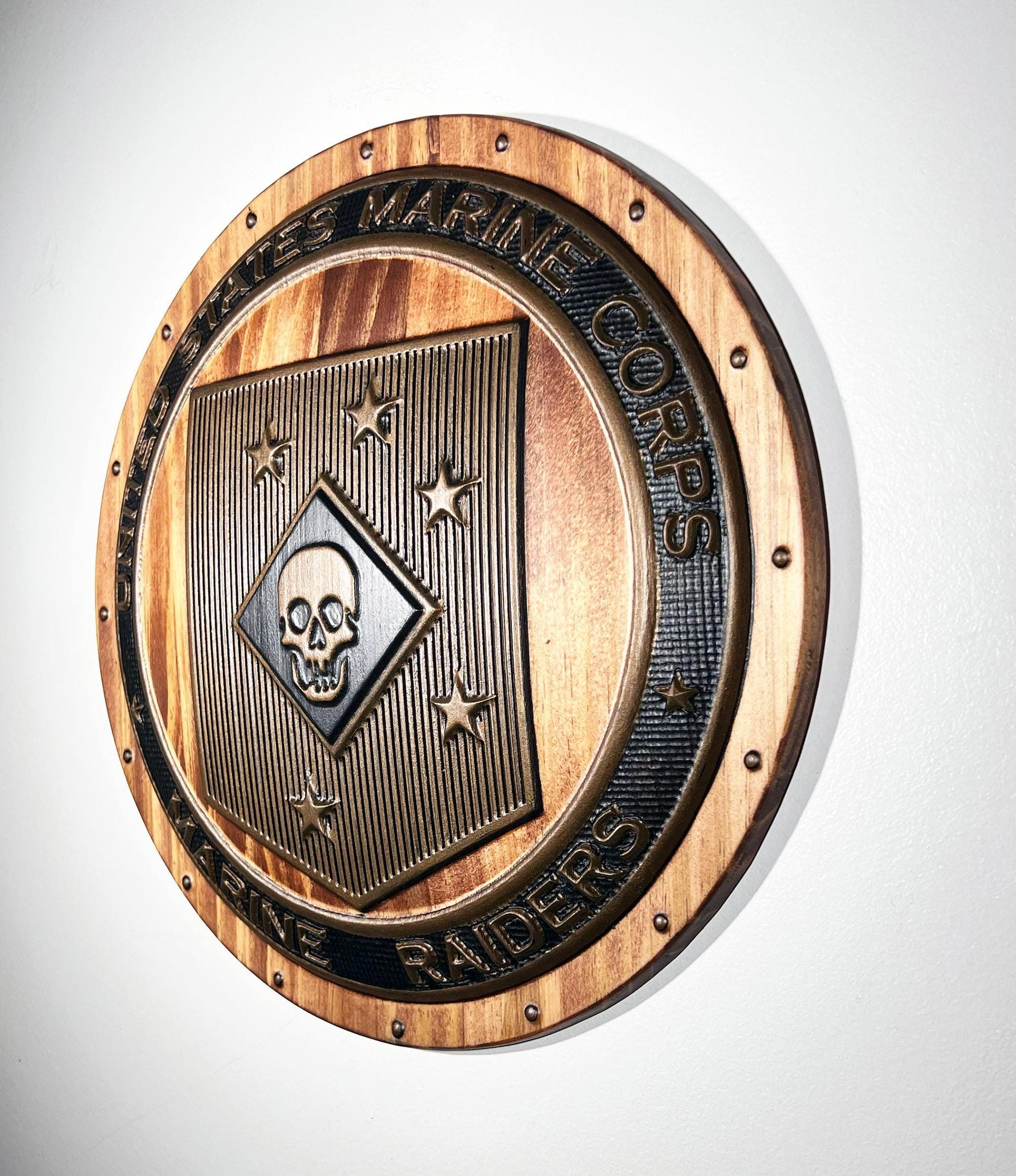 USMC Marine Raiders Bronze and Mahogany shield plaque 12"