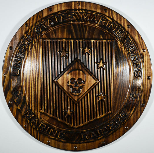 USMC Marine Raiders Shield, stained 3d wood carving, military plaque - Carved Effects