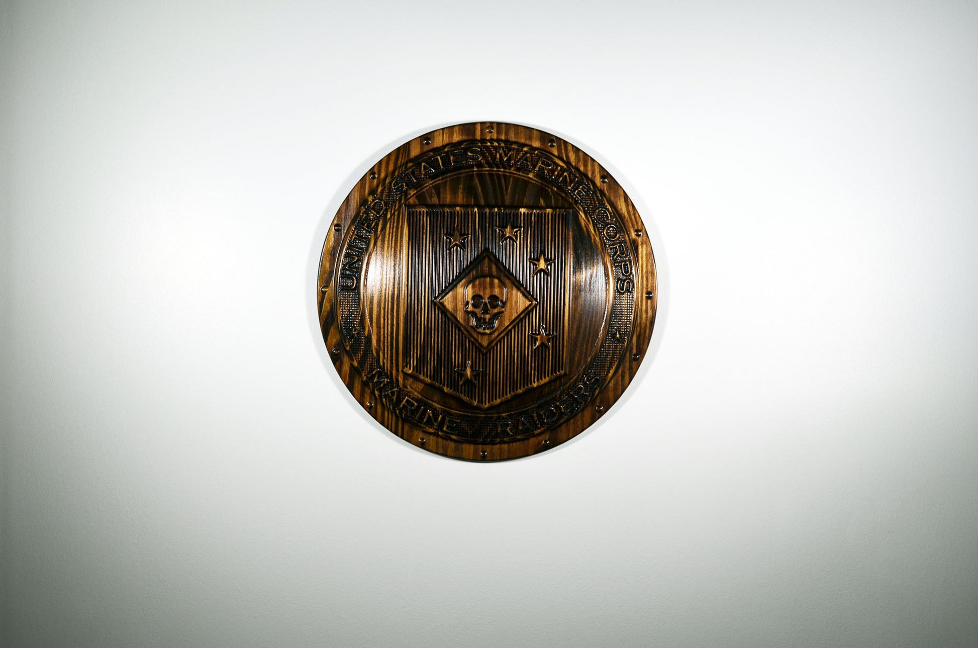 USMC Marine Raiders Shield, stained 3d wood carving, military plaque - Carved Effects