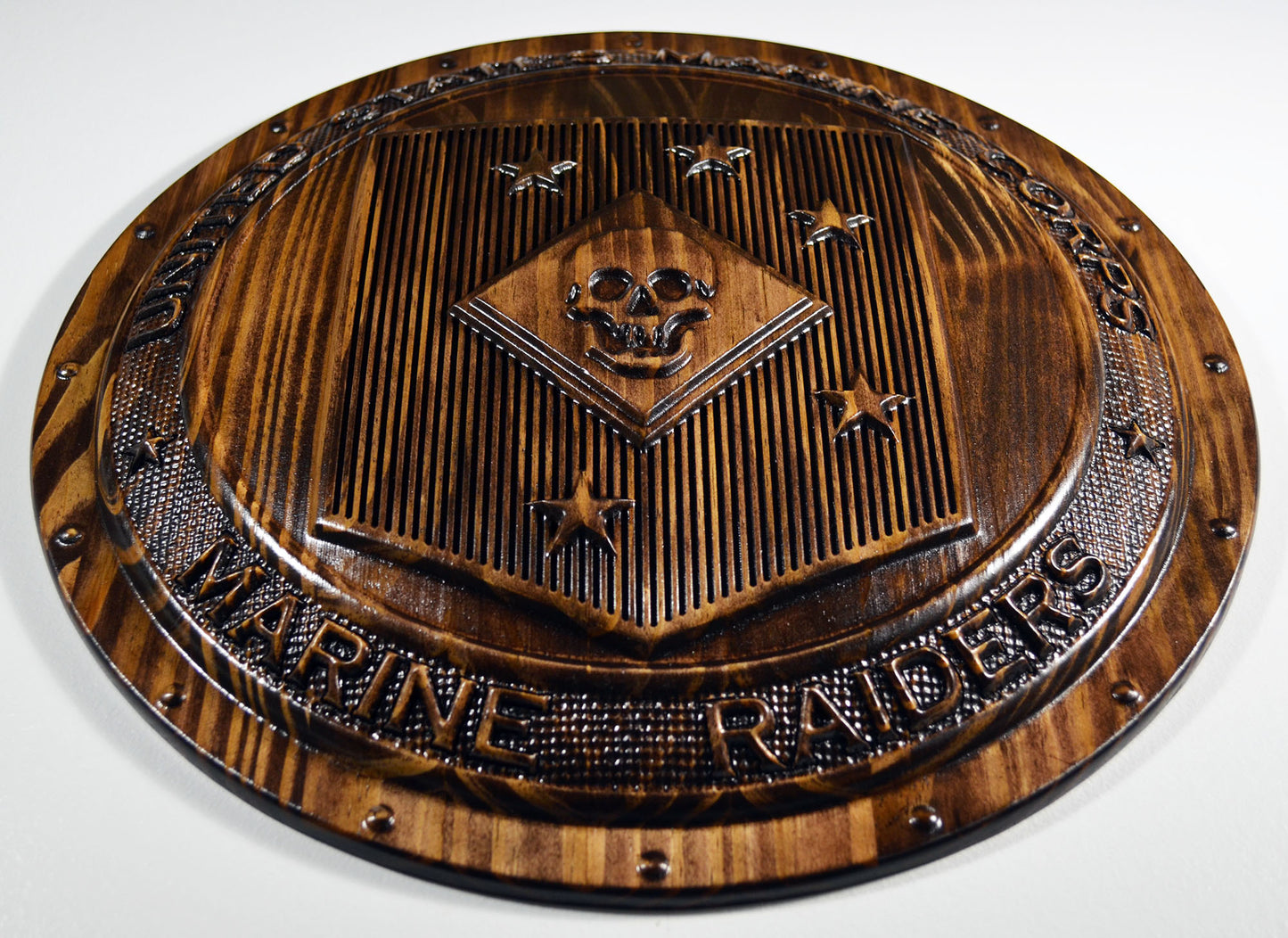 USMC Marine Raiders Shield, stained 3d wood carving, military plaque - Carved Effects