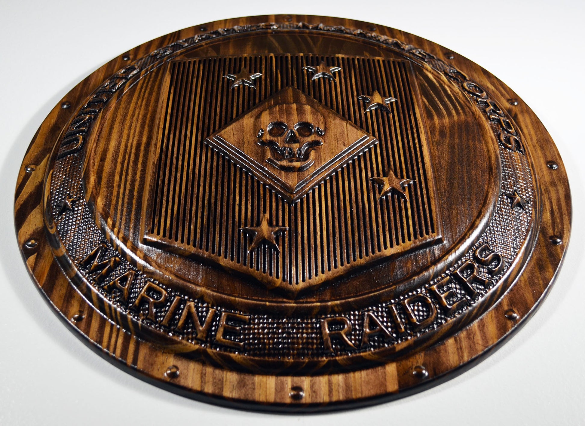 USMC Marine Raiders Shield, stained 3d wood carving, military plaque - Carved Effects