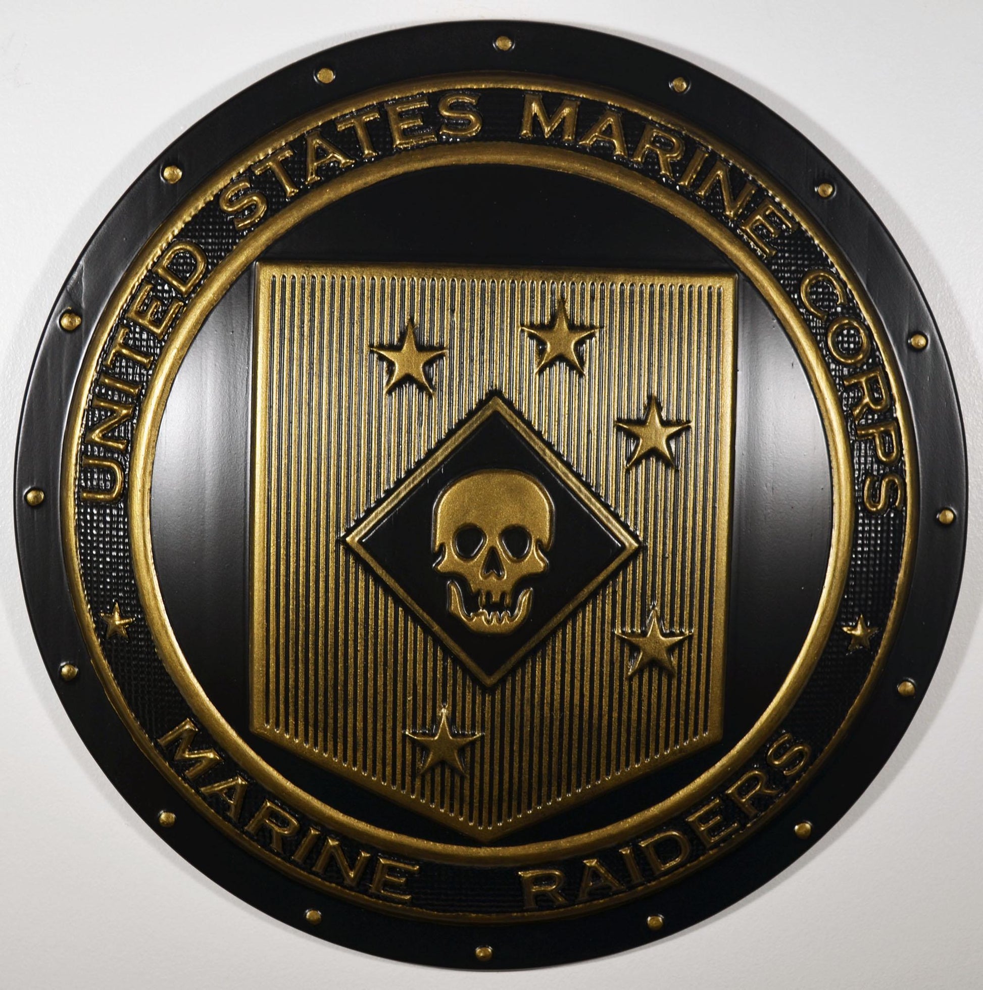 USMC Marine Raiders matte black brass shield plaque
