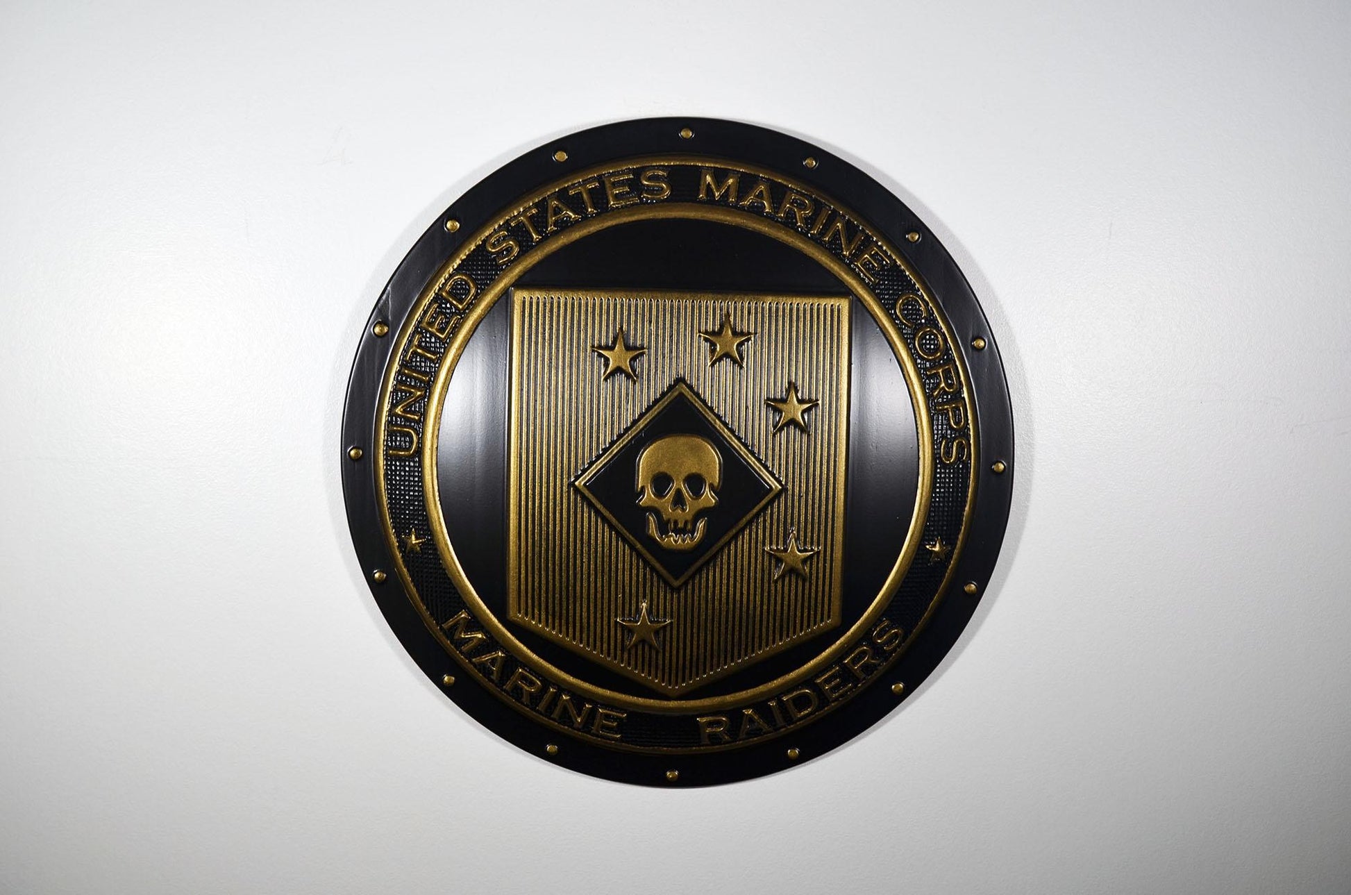USMC Marine Raiders matte black brass shield plaque