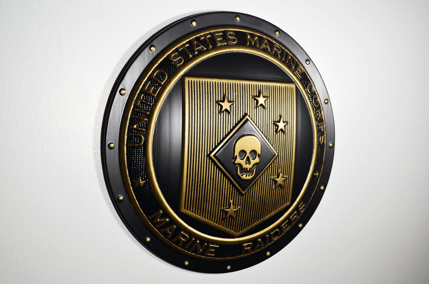 USMC Marine Raiders matte black brass shield plaque