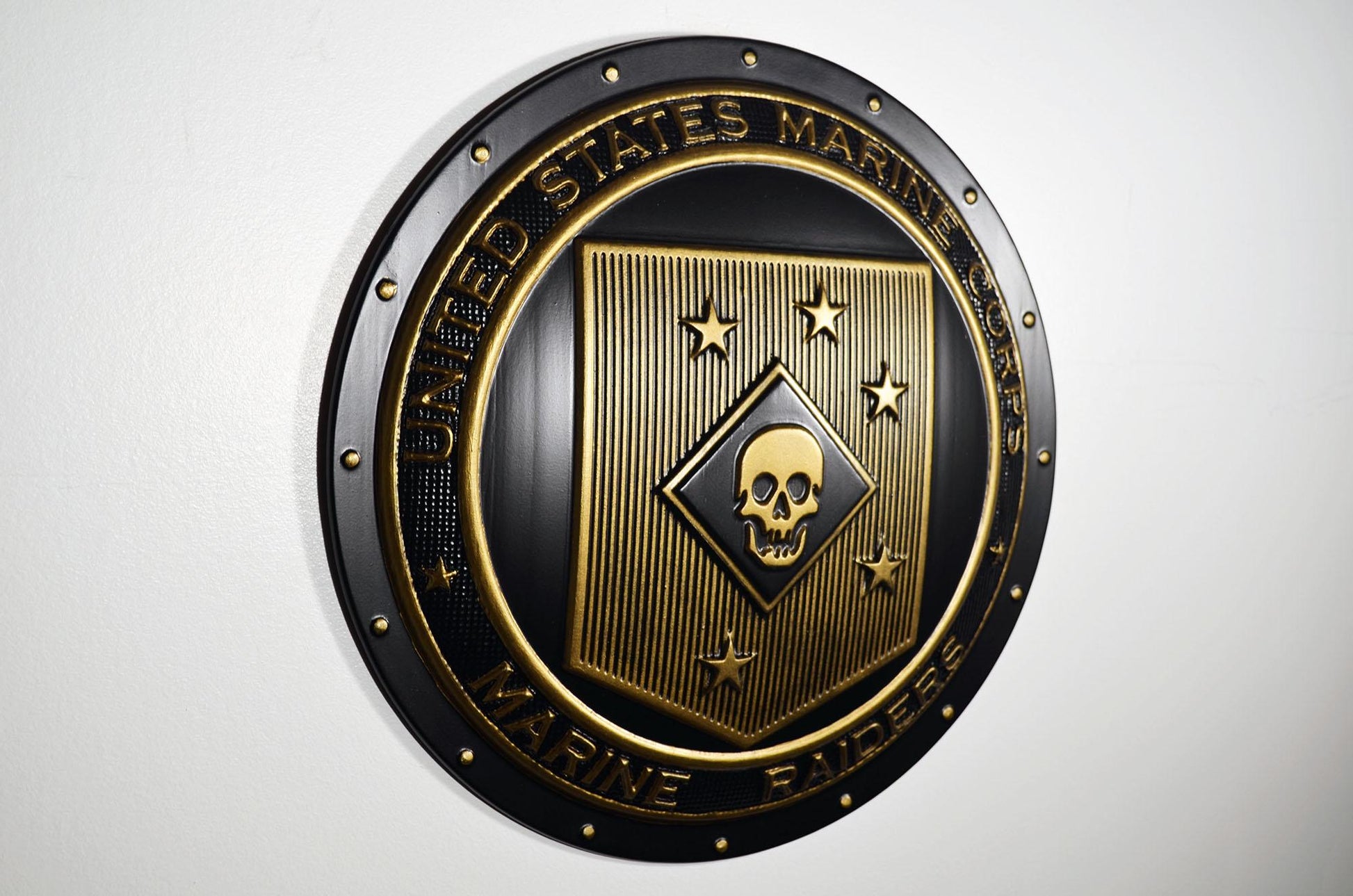 USMC Marine Raiders matte black brass shield plaque