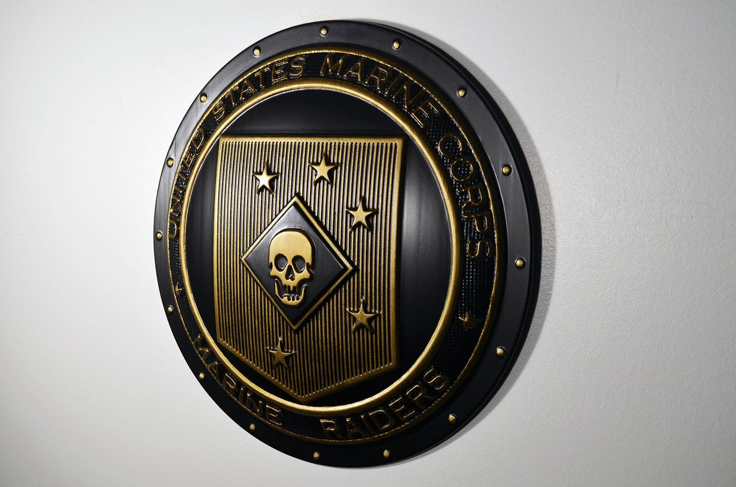 USMC Marine Raiders matte black brass shield plaque